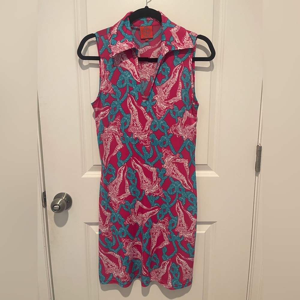 Tracy Negoshian Vibrant Pink and Teal Dress